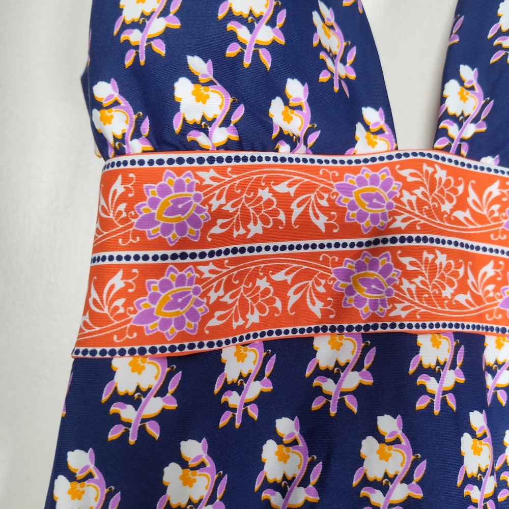 J.Crew NEW Halter V-Neck One Piece Swimsuit Navy Block Print Floral AV289 Size 0 - Picture 4 of 10